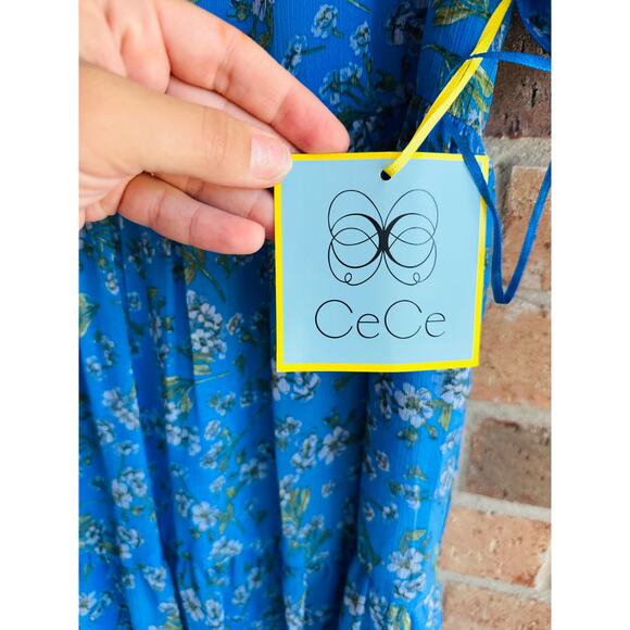 CeCe Women's Blue Floral Print Baby Doll Mini Dress Size M - Picture 6 of 8